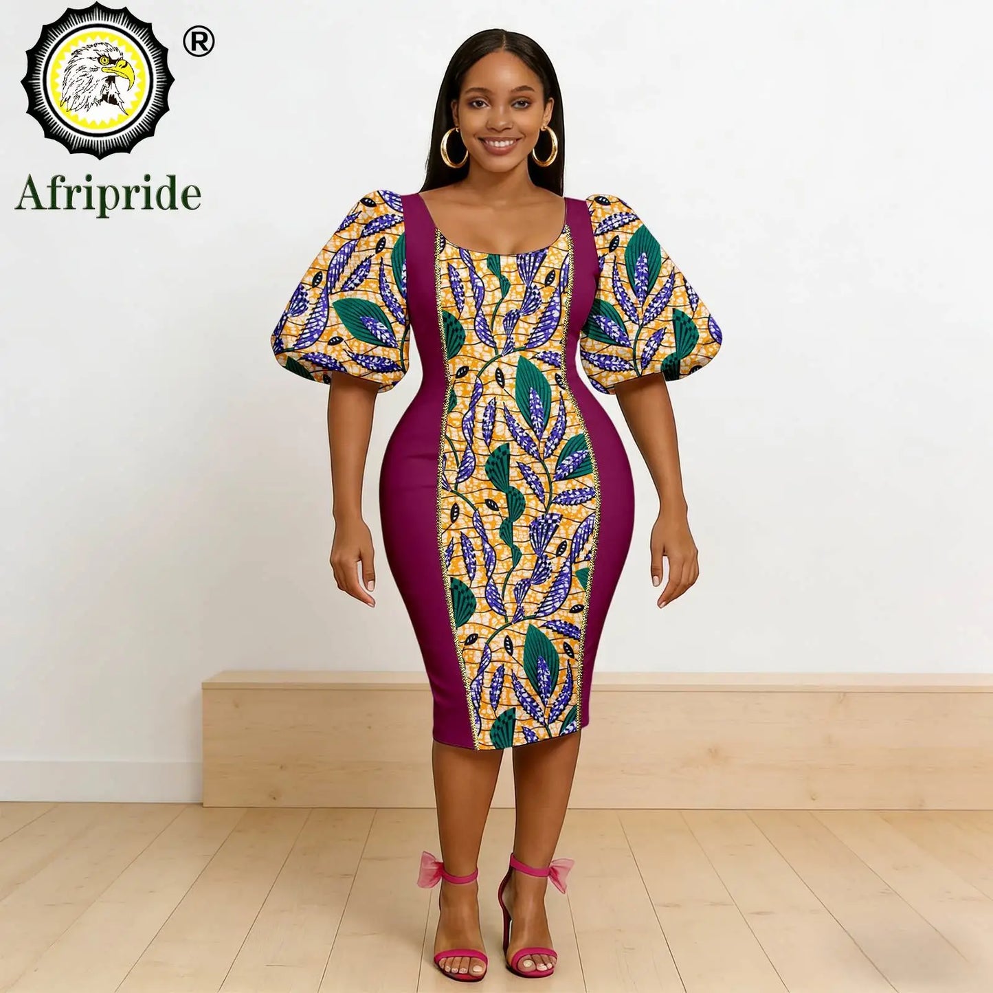 African Dresses for Women Short Sleeve V-Neck High Waist Pocket Elegant Fashion Ankara Attire Floral Printed Dresses 2625032