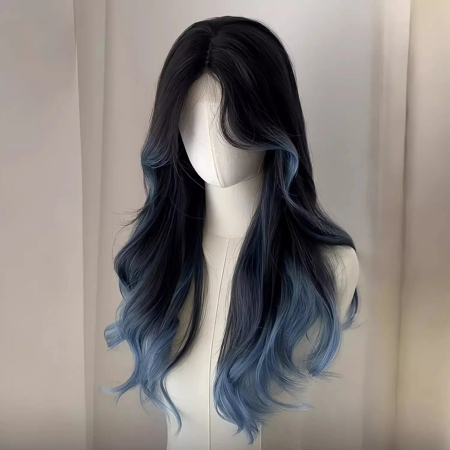 Red Black Ombre Wig Paris Female Long Curly Hair Lace Front Headband Wig Lolita Heat Resistant Synthetic Wigs for Daily Use