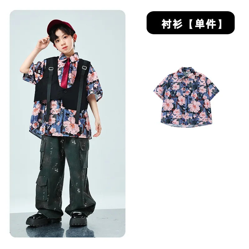 Kids Tracksuits Teens Stage Fashion Show Dance Clothes Boys Girls Suits Sets Vest Pant Shirt Children Jazz Hip Hop Costumes