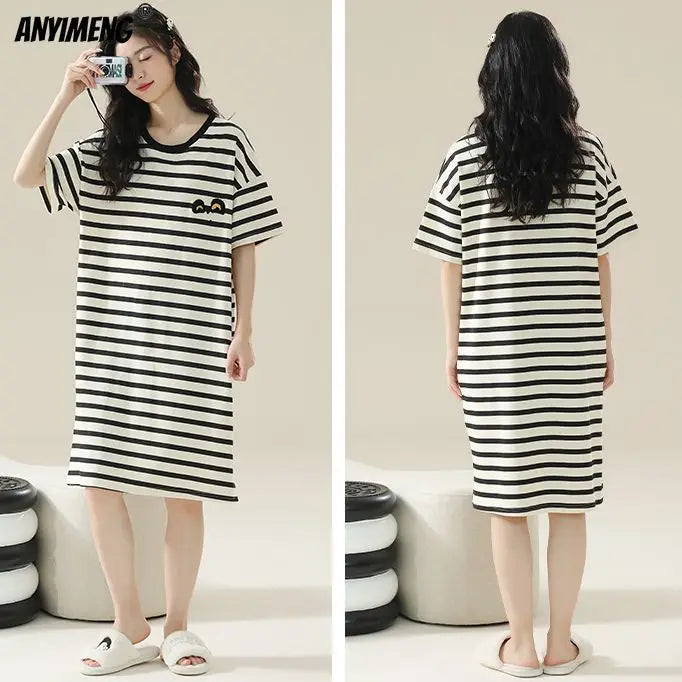 100% COTTON! M-4XL Plus Size Summer Women Nightgown Brand New Anti-bacterial HQ Nightdress Short Sleeves Sleepshirt Casual Dress