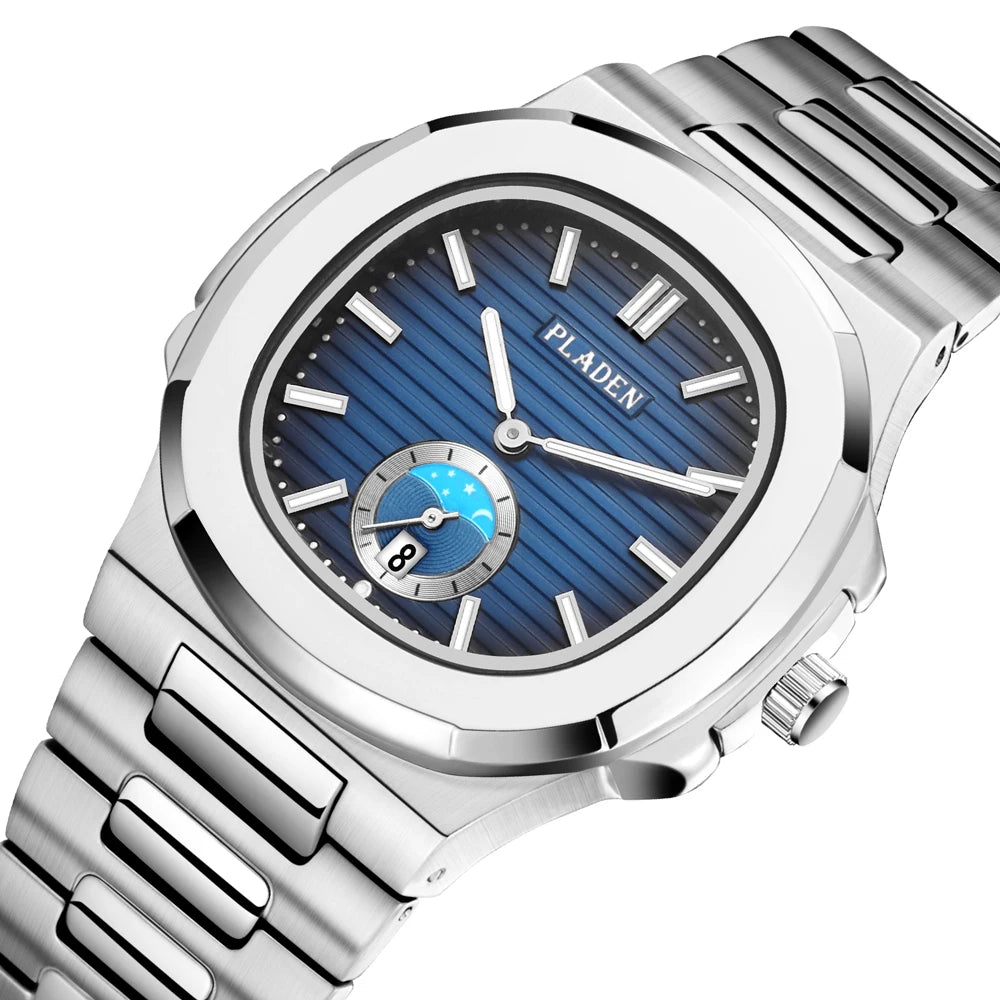 PLADEN Men's Quartz Watch Stylish Business Wristwatches Stainless Steel Calendar Waterproof Watches For Male High Quality New