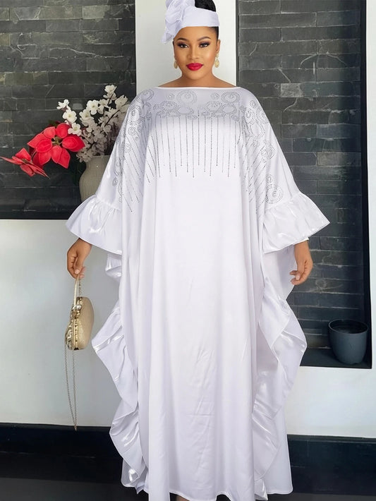 Elegant Women Party Dresses Traditional African Loose Boubou Ruffle Maxi Robes Dubai Hijab Abayas Wedding Party Gown Kaftans