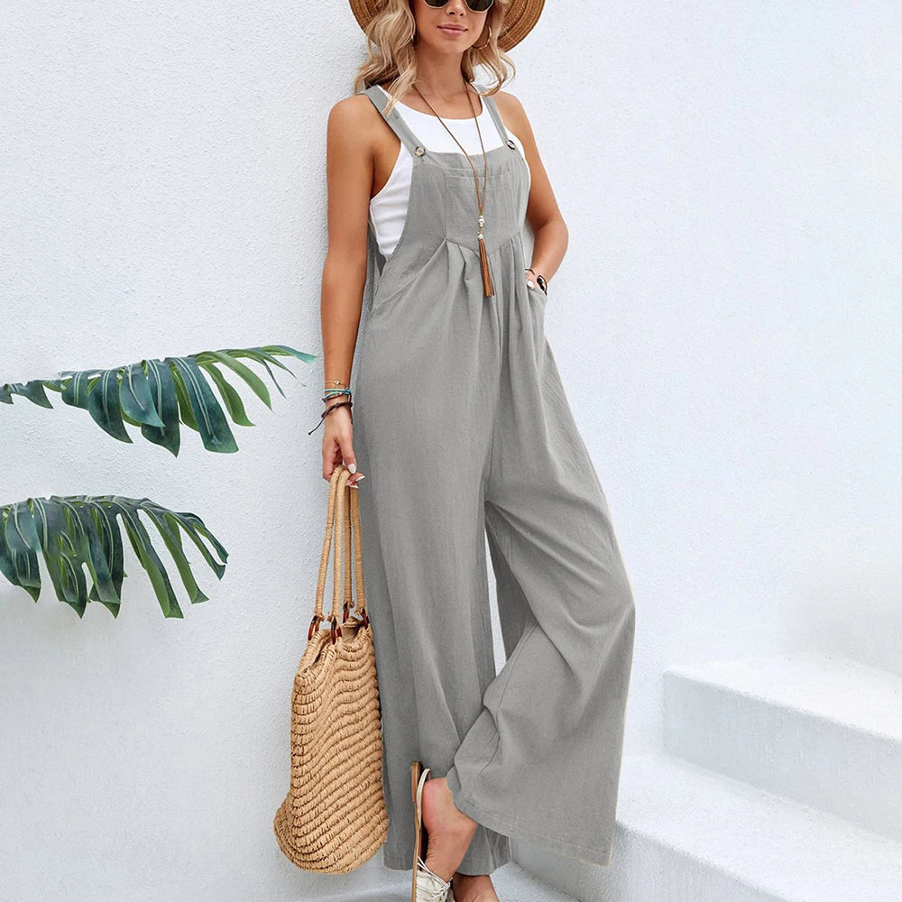 Women Casual Straps Jumpsuits Summer Autumn Harajuku Slim Wide Leg Trousers Dungaree Bib Overalls Elegant Sleeveless BF Jumpsuit