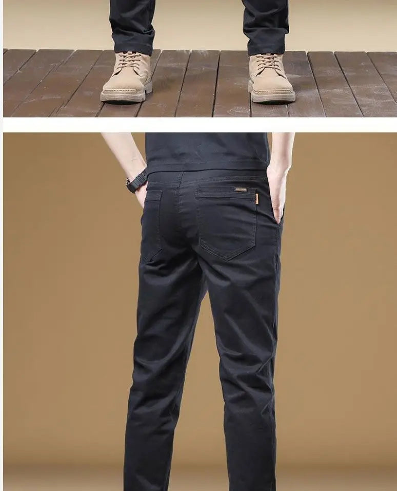 2025 Summer Thin Cotton Men's Casual Pants Trendy Versatile Elastic Light Business Trousers Work Formal Slim Straight Pants