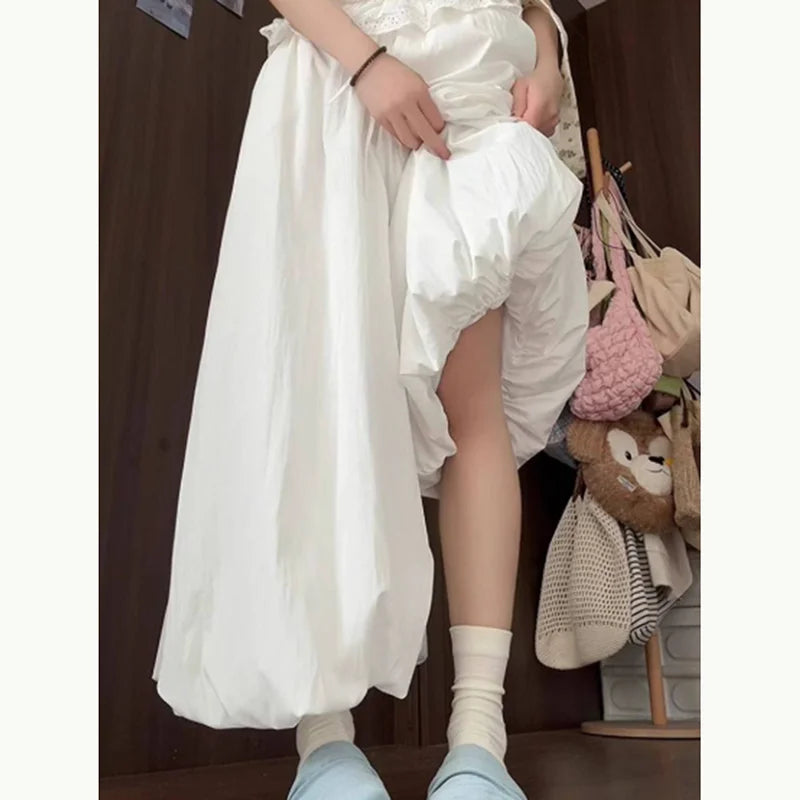 Women Loose Lazy Pants Skirt High Waisted Casual Yellow Bloomers Trousers Korean Fashion Preppy Hip Hop Dance Wide Leg Pants