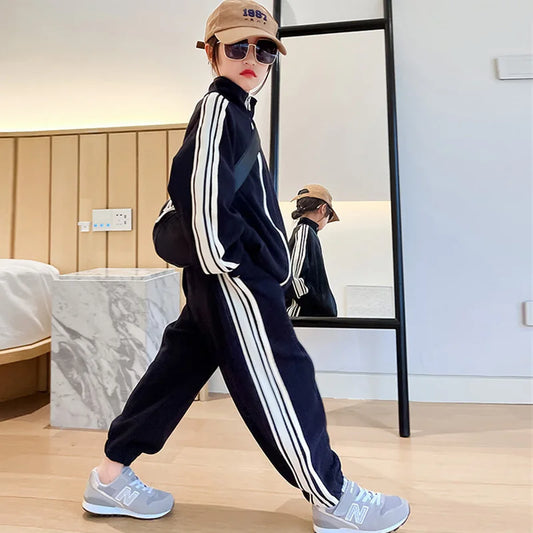 2024 New Girls Casual Sets Spring Autumn Kids Fashion Jackets+Sports Pants 2Pcs Outfits Children's Sweatshirts Trends Clothing
