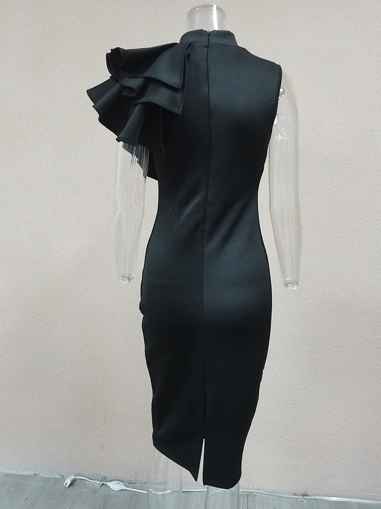 Summer Fashion Bodycon One Shoulder Dress With Flower Ruffle Elegant Evening