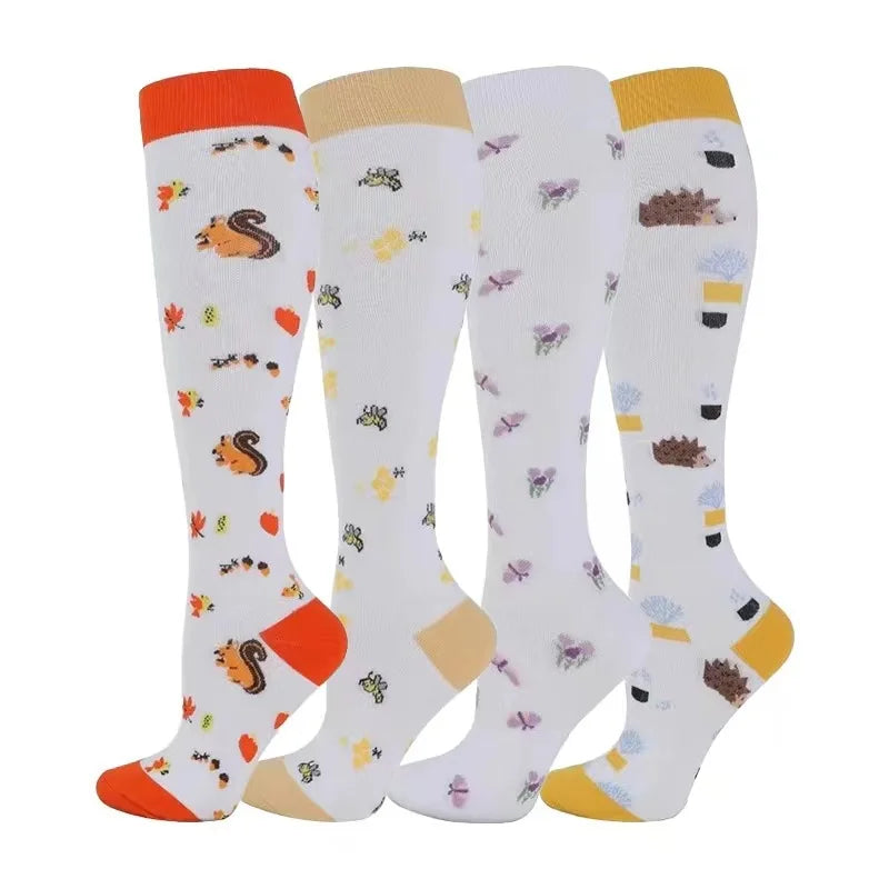 4 Pairs Compression Socks 20-30mmhg High Stockings Men Women Sports Socks For Marathon Cycling Varicose Veins Pregnancy Nursing