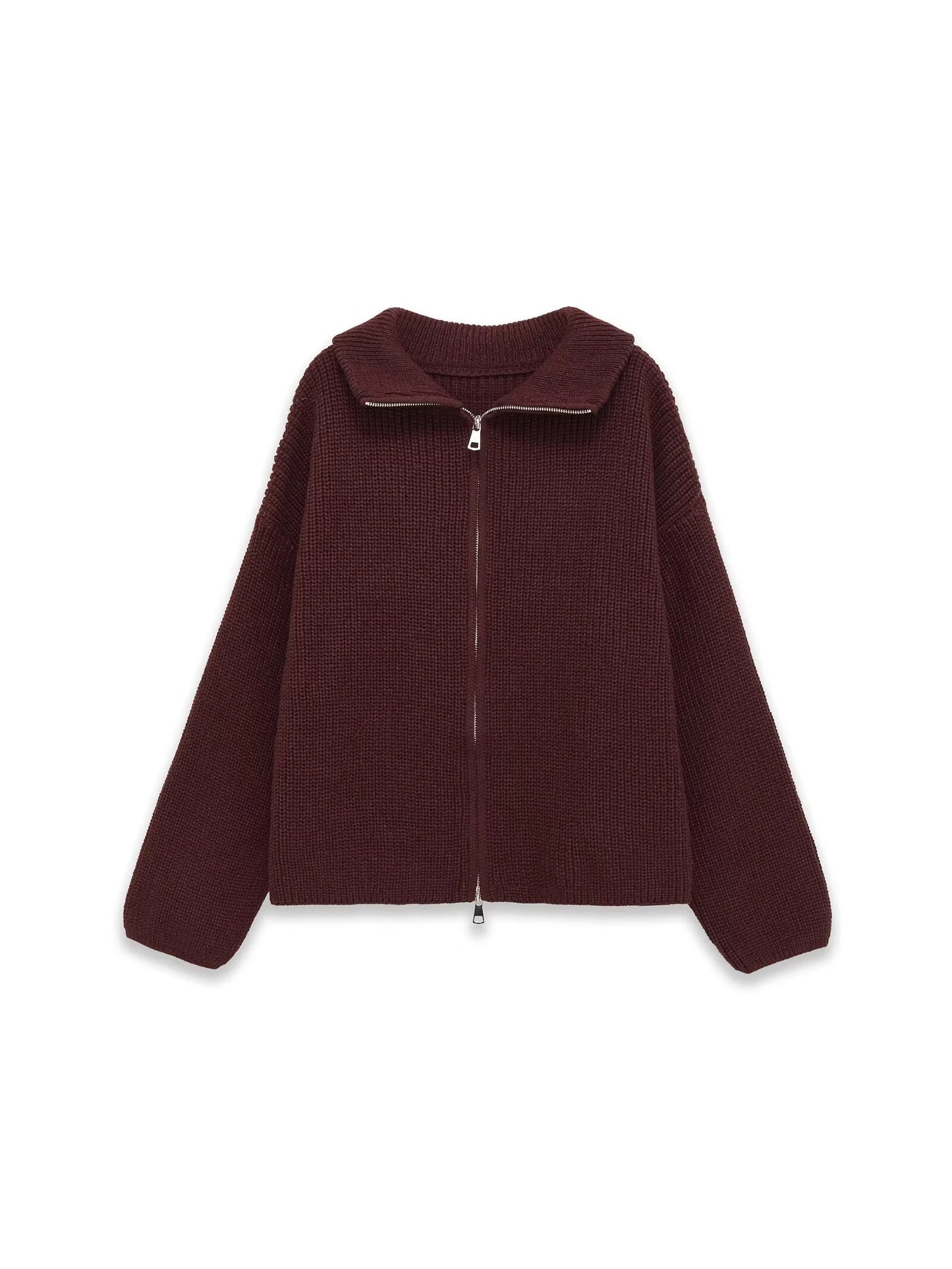Spring New Arrivals Women's Loose and Lazy Style Sweater Cardigan Flared Lapel Long Sleeve Double Chain Stripe Knit Coat