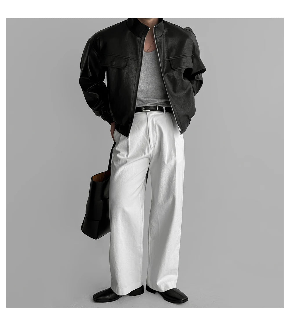Mauroicardi Spring Autumn Cool Short Waterproof Thickened Warm Black Pu Leather Bomber Jacket Men Zip Up Luxury Designer Clothes