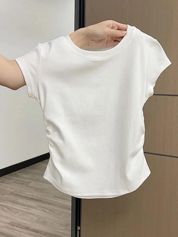 Women Summer Short Sleeve Top Slim Fit Round Neck Tee Breathable Casual