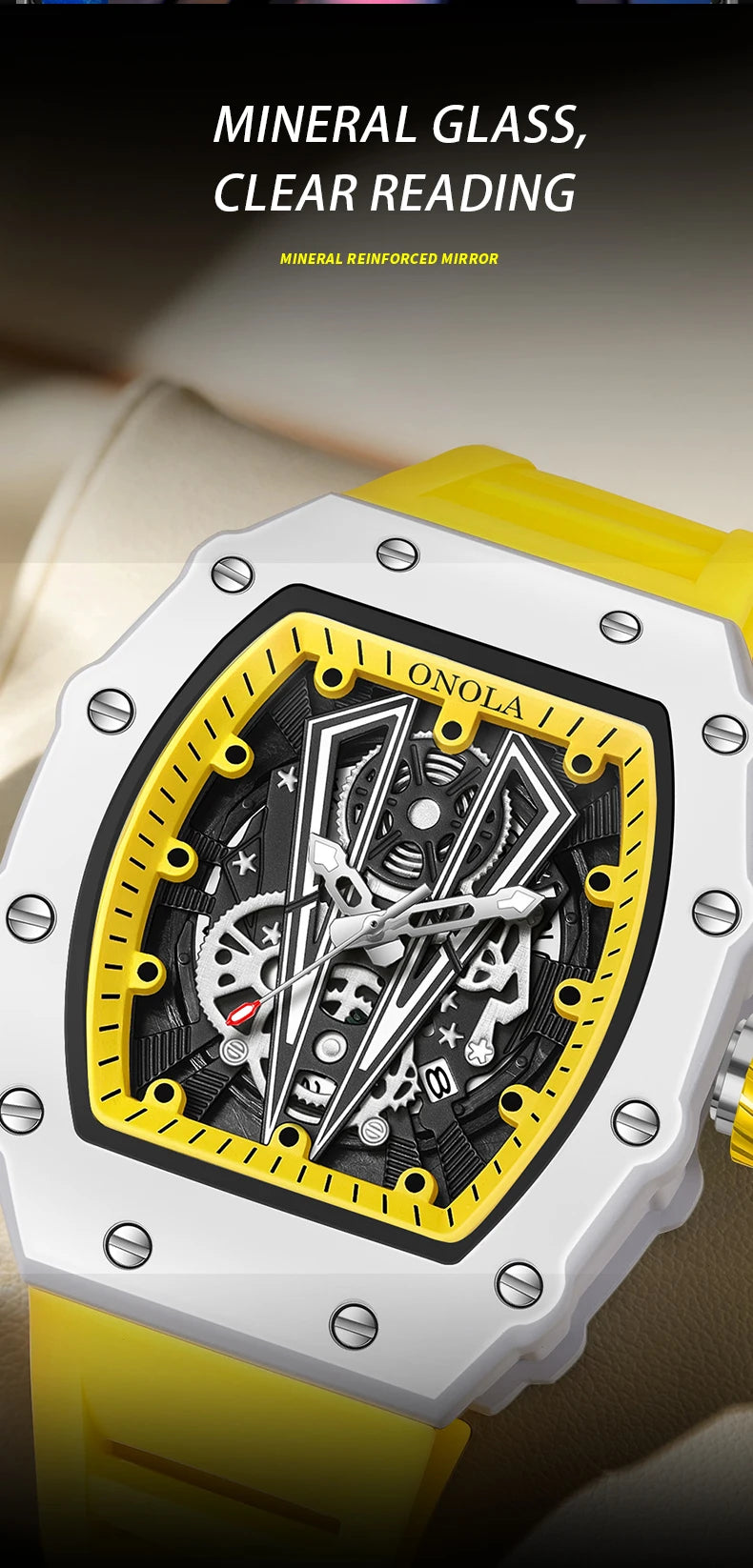 High Quality Men's Watch Quartz ONOLA Fashion Clock Waterproof Silicone Tape Watch for Men