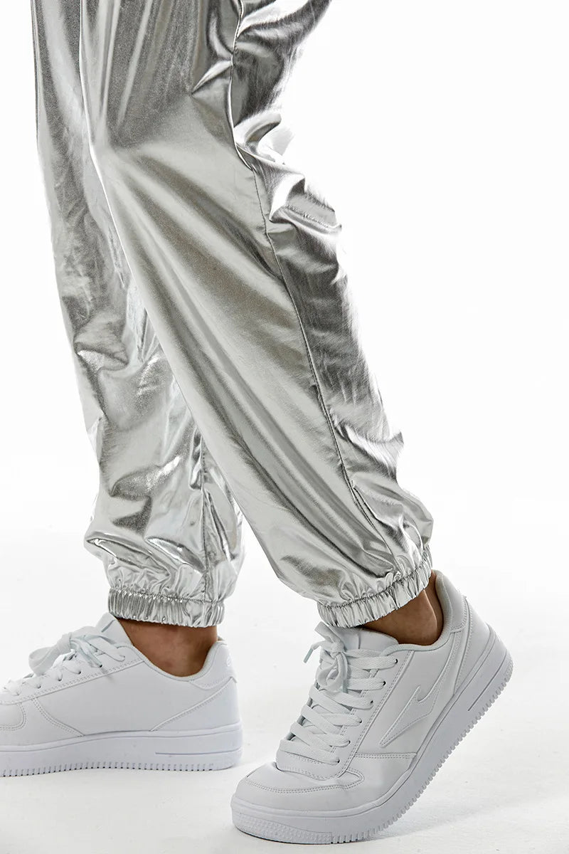 Men's Sets Shiny Metallic Suits Adult Disco 2 Piece Outfit Jacket Pants Halloween Dress Up Nightclub Stage Party Jackets Costume