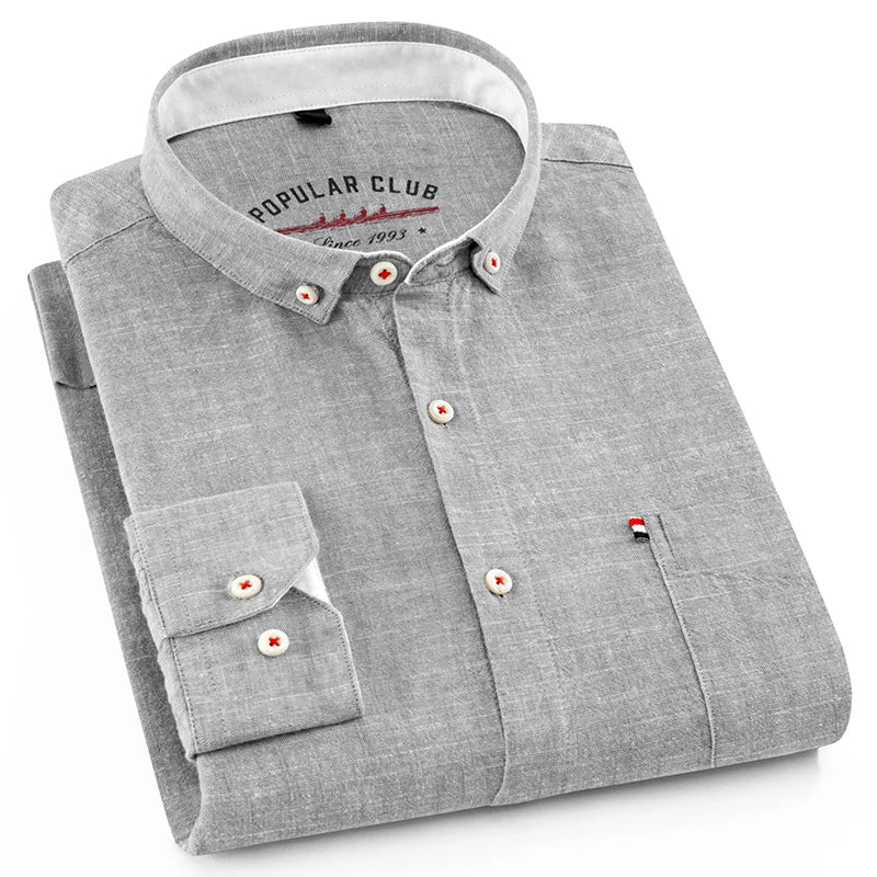 Shirt New Men's Fashion Solid Color Cotton Linen Everything Trend British Style Casual Business Formal Long-sleeved Shirt