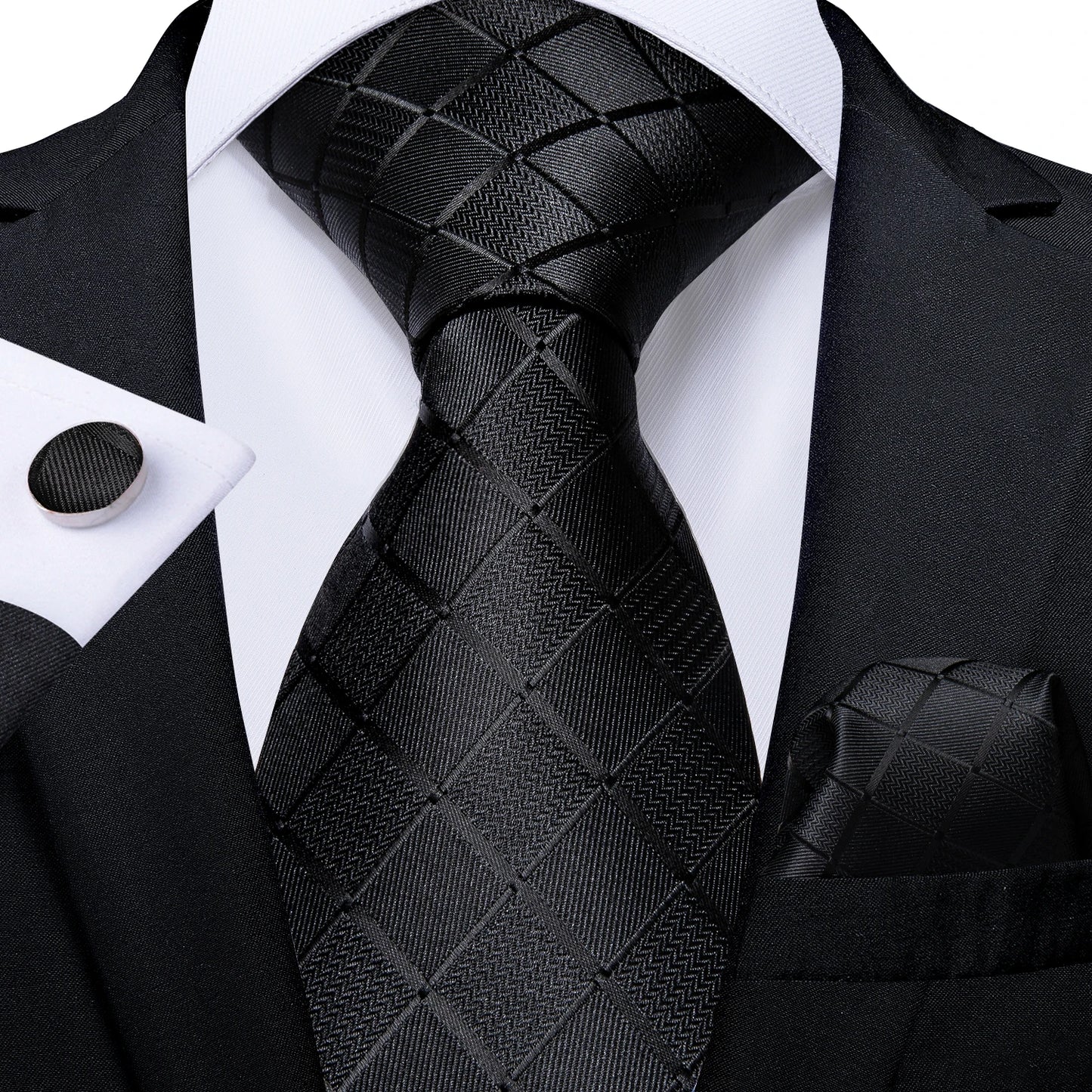Dark Red Plaid Silk Ties for Men Classic 8cm Business Wedding Party Accessories Pocket Square Cufflinks Gift DiBanGu Dropship BAZAARHUBO
