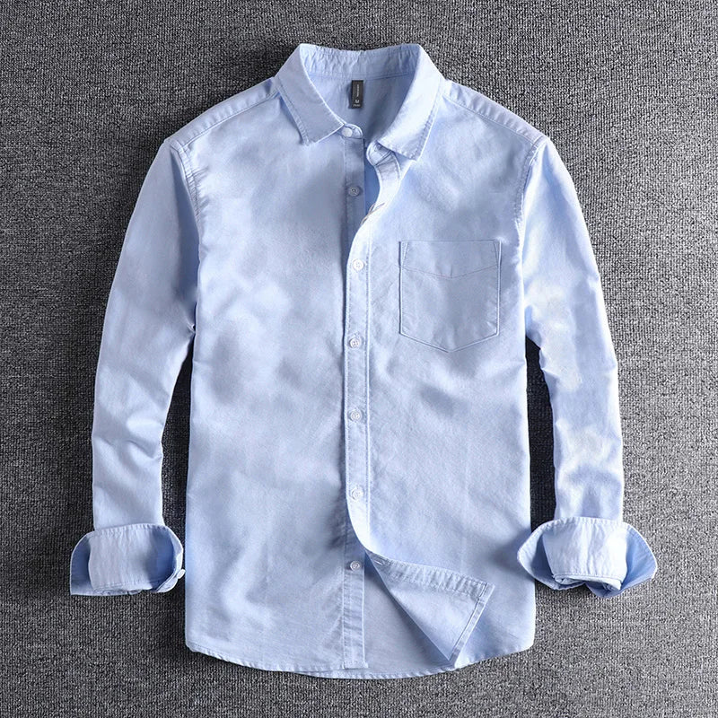 Washed Oxford fabric base simple pocket long sleeve shirt men's casual jacket