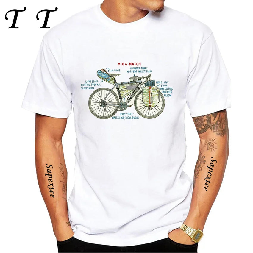 Travel On Gravel Bikepacking Print T-Shirt Summer Men Short Sleeve Funny Bicycle Sport Boy Tops Anatomy Bike Cycling Casual Tees