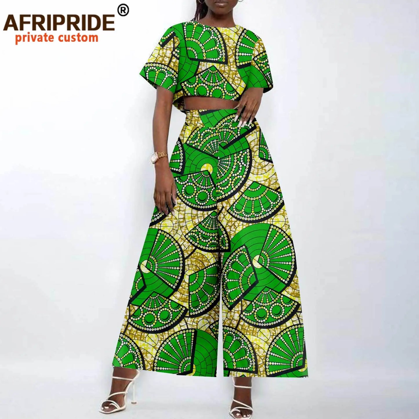 African Clothes for Women Crop Top and Wide-leg Pants 2 Piece Set Print Outfits Vintage Elegant Fashion Ankara Attire A2326002