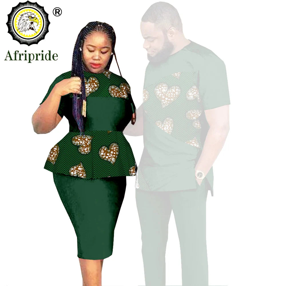 African Couples Clothing Outfits Men and Women Wear Wedding Party Ankara Wax Print Fashion AFRIPRIDE S20C010