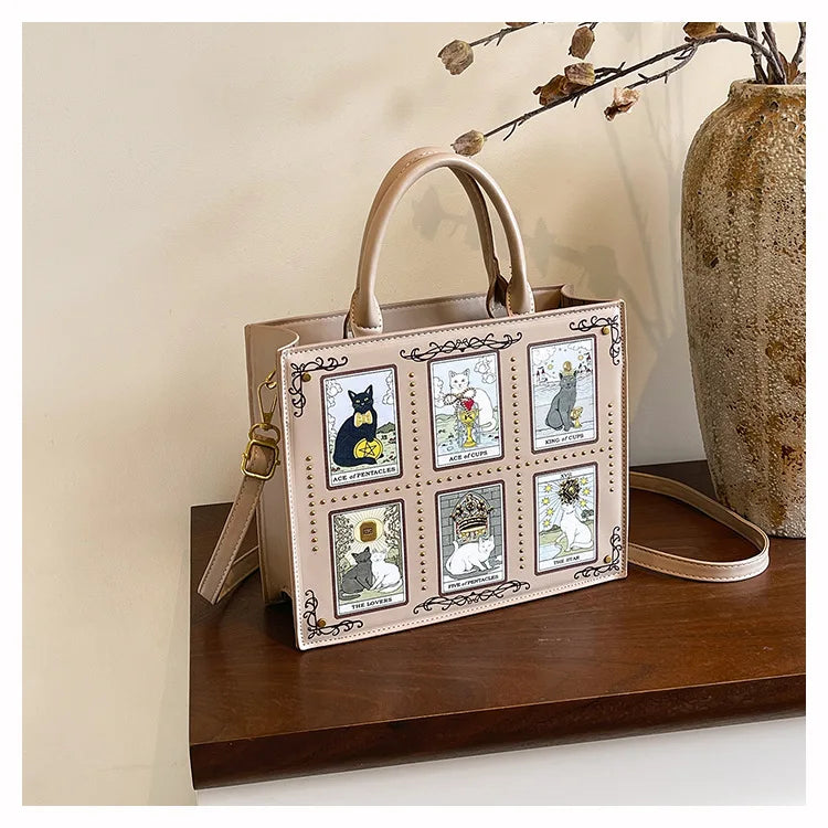 Vintage and Luxury Designer Bag Popular Fashionable Tote Bag Large Capacity with Delicate Embroidery Cat Printing Bag for Women