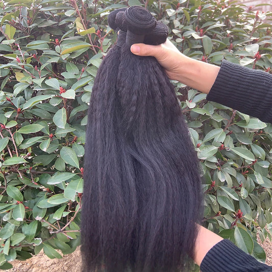 8-40 Kinky Straight Human Hair Bundles Coarse Yaki Weave Bundles Brazilian Raw Human Hair Extensions Sale for Women Double Weft