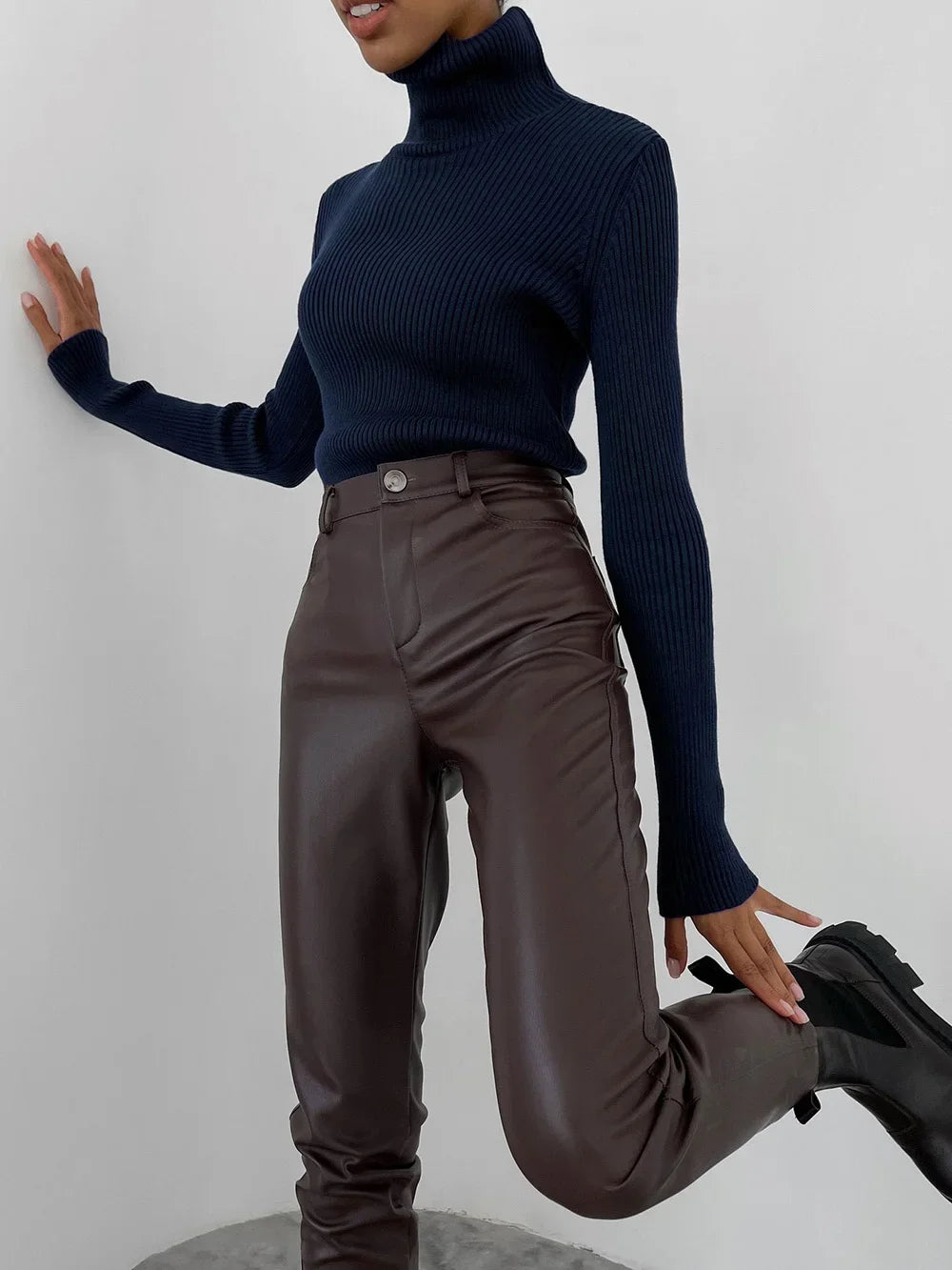AOSSVIAO 2026 Basic Mock Neck Ribbed Sweaters for Women Cute Sexy Knitted Autumn Winter Warm Fitted Fashion Pullover Sweater