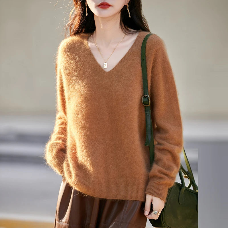 WinvyNee Women Tops Brushed Cashmere Wool Sweaters Winter V Neck Pink Warm Causal Knitted Tops Pullovers Solid Jumpers A1713002A