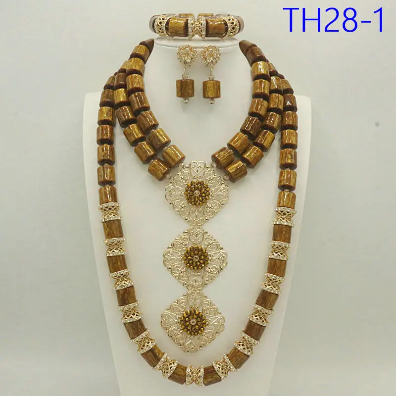 african fashion beads jewlery set bridal gold planted jewelry set Nigeria beads set