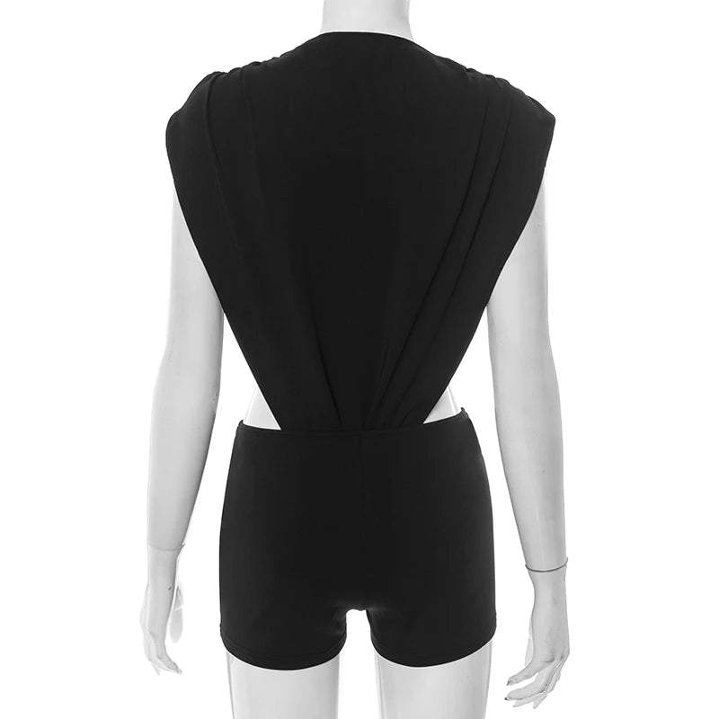 Nibber Coquette Women 2 Piece Bodysuit and Shorts Ruched Shoulders Clubwear