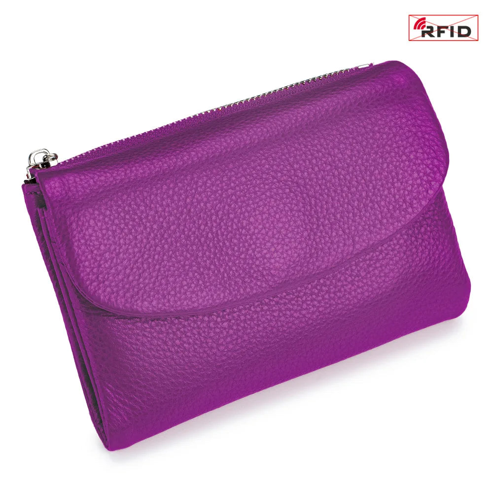 Short Genuine Leather Wallet Women RFID Card Holder Purse Ladies Mini Soft Real Cow Leather Clutch