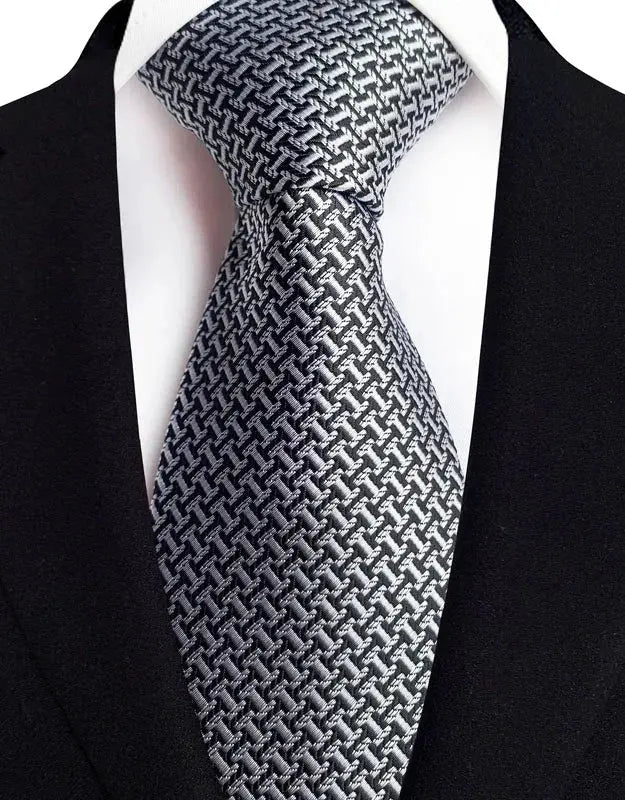 Classic 8CM Polyester Ties For Men Formal Business Silver Gray Paisley Stripes Dot Neckties Handmade College Shirt Neckwear BAZAARHUBO