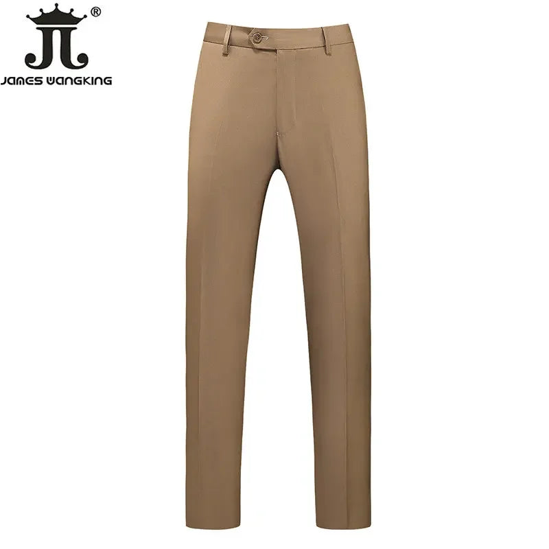 British Style Solid High Waist Trousers Men Formal Trousers High Quality Slim Fit Business Casual Suit Pants Groom Wedding Dress