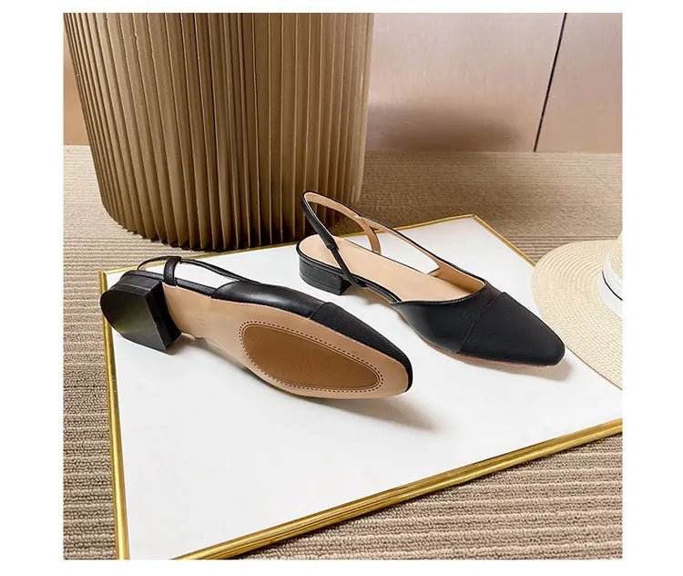 2023Spring Autumn Fashion High Heels Sandals Women's Dress Square Toe Slingback Shoes Women's Color Block Back With Flat Sandals