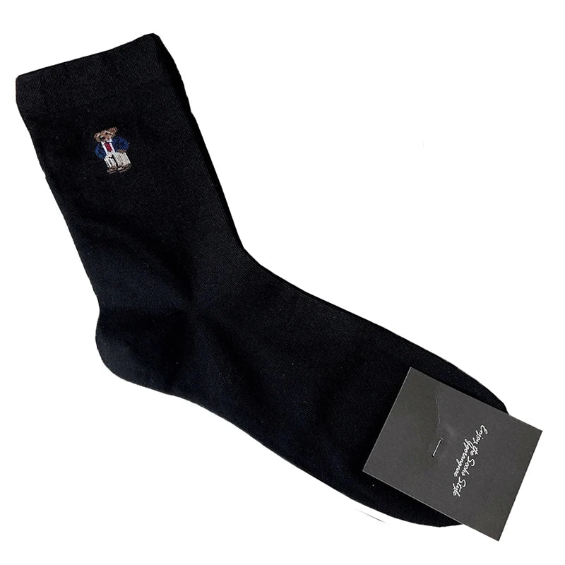 Good Quality Cartoon Gentleman Bear Men's Socks Cotton Harajuku Style Sport Boys Skateboard Novelty Breathable  Christmas Gifts