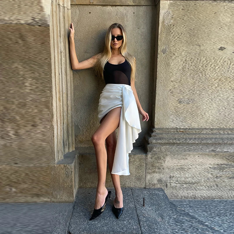 Elegant Stand Collar Women's Cape Skirts Suit Pocket Crop Tops Pleated Mini Skirt Lady Set 2026 Summer Autumn Female Outfits