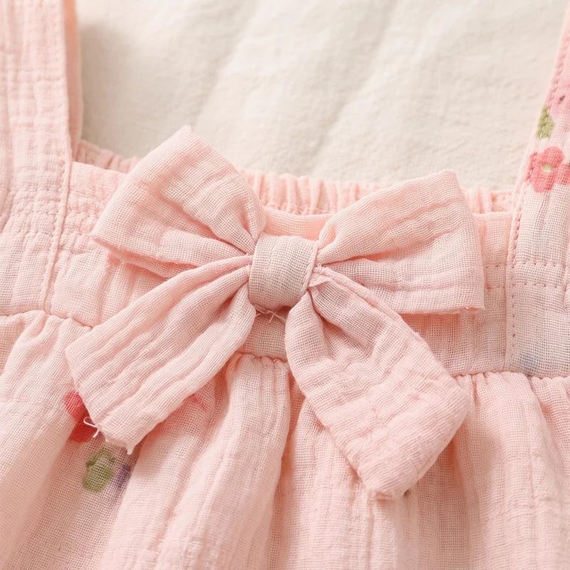 2026 Summer Girls Casual Clothes Set Strap Dress Top Floral Print Shorts Outfits Skin Friendly Playwear 2-8Y Kids Suits