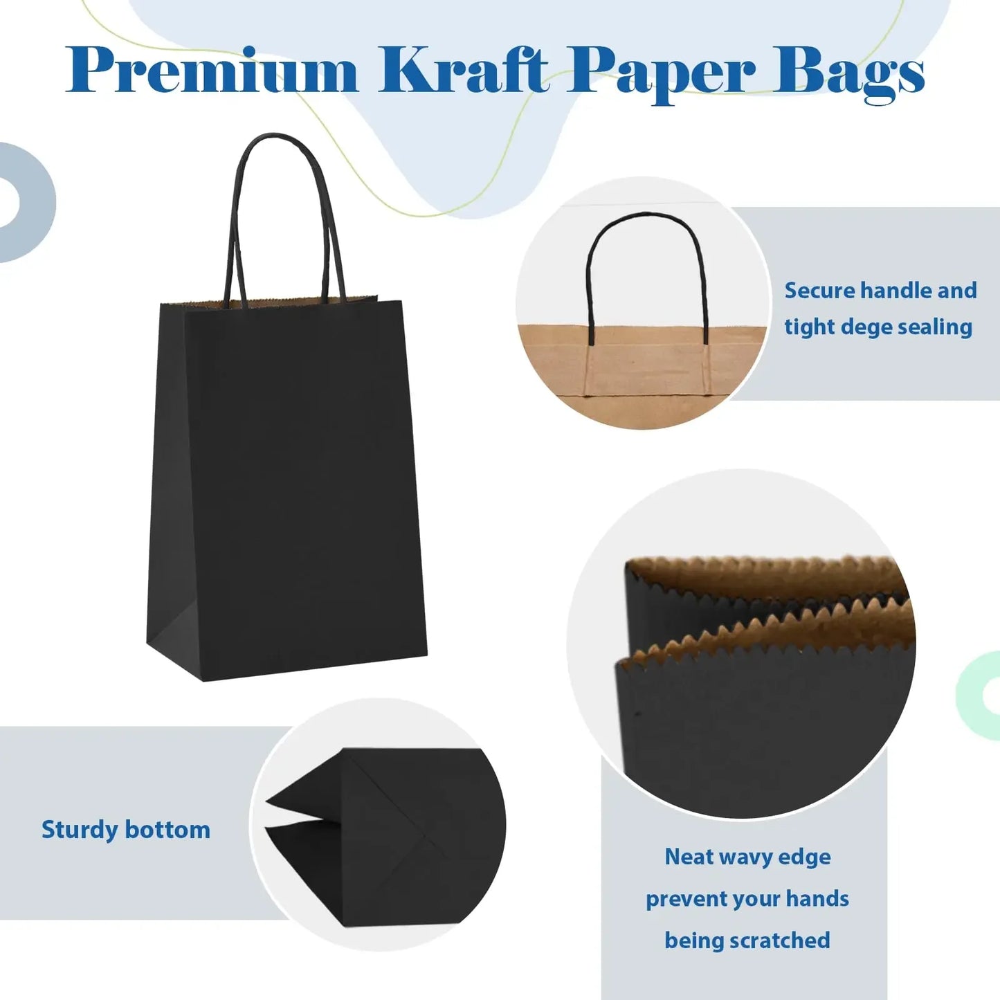 Black Paper Gift Bags 20/40Pcs Small Kraft Paper Bags with Handles for Small Business Christmas Wedding Party Favor Bags 5 Size