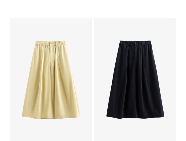 Toyouth Women Cotton A Line Umbrella Skirt Mid Calf Black