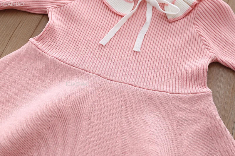 Girls Knit Dress A Line Party Gown Baby Toddler Costume Kids Fashion Spring Autumn Clothing Children Casual Daily Wear Outfit