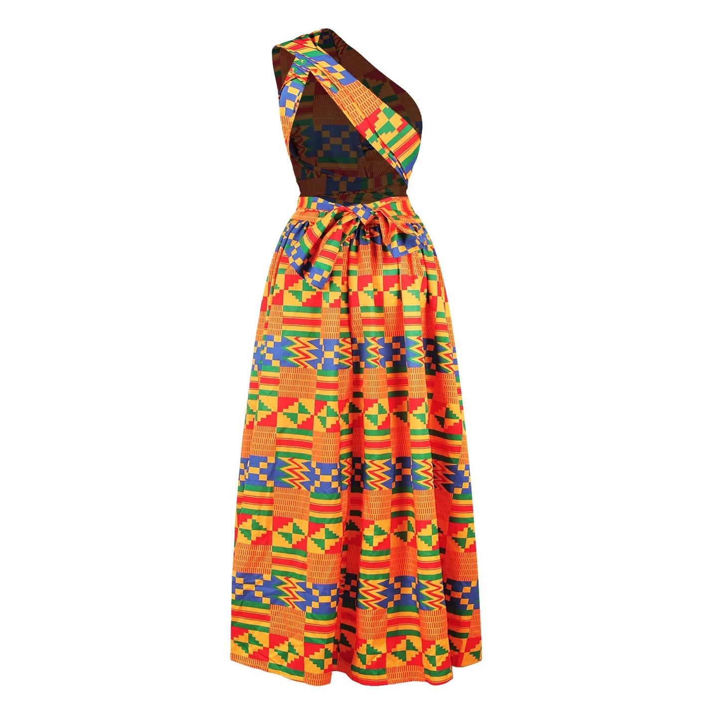 African National Sexy Sleeveless Women Dress Fashion Off Back Print Lady Party Dresses Vintage Casual Long Dress Africa Clothing