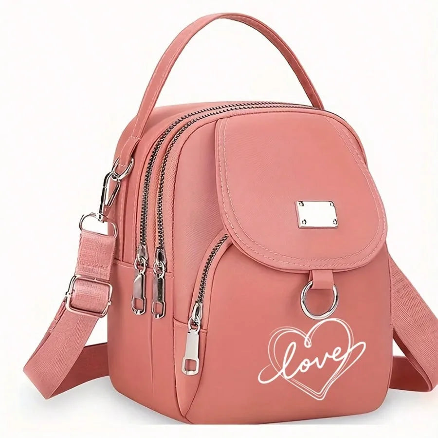 1pc Heart Love Print Shoulder Bag Women's Casual Mini Crossbody Bag Adjustable Good Capacity Small Handbag Girls Crossbody Bag