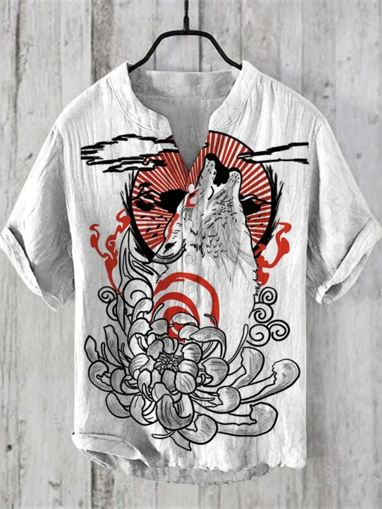 2025 New men's Linen short-sleeved Shirt Fashion Casual Printed Tops European And American Popular Style men's Clothing