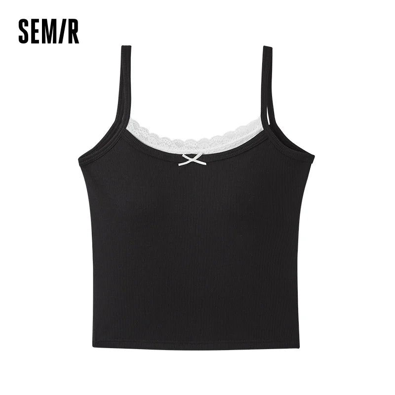 Semir Women Vest Lace Trim Neck Bow Decor Stylish Sweet Base Layer Home Wear Top 2026 Summer Wear