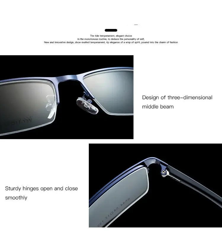 VCKA Half Frame Men Business Myopia Prescription Glasses Alloy Photochromic Anti Blue Ray Shortsighted Eyewear -0.5 TO -10 BAZAARHUBO