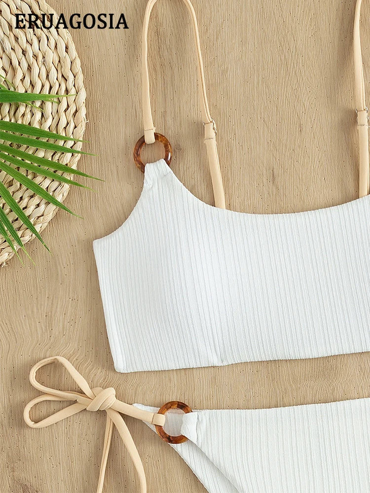 Sexy Ribbed Bikini for Women, Push Up Swimwear, Female Bikinis Set, Beachwear with Straps, Brazilian Bathing Suits, Swimsuits