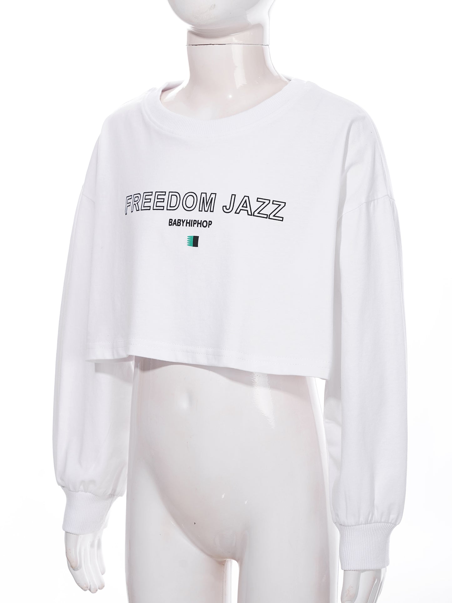 Kids Girl Long Sleeve Fashion Crop Top Casual Loose Pullover T-shirt for Hip-Hop Jazz Street Dance Performance School Daily Wear