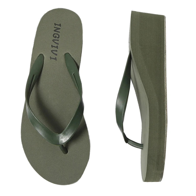 EOFK Women Flip Flops Wedges Casual Shinny Beach 3.5 Cm Height PVC Solid Summer Outside Slippers Soft Shoes