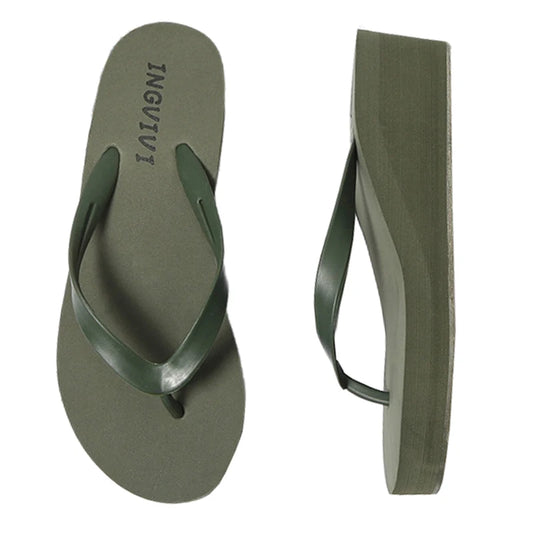 EOFK Women Flip Flops Wedges Casual Shinny Beach 3.5 Cm Height PVC Solid Summer Outside Slippers Soft Shoes