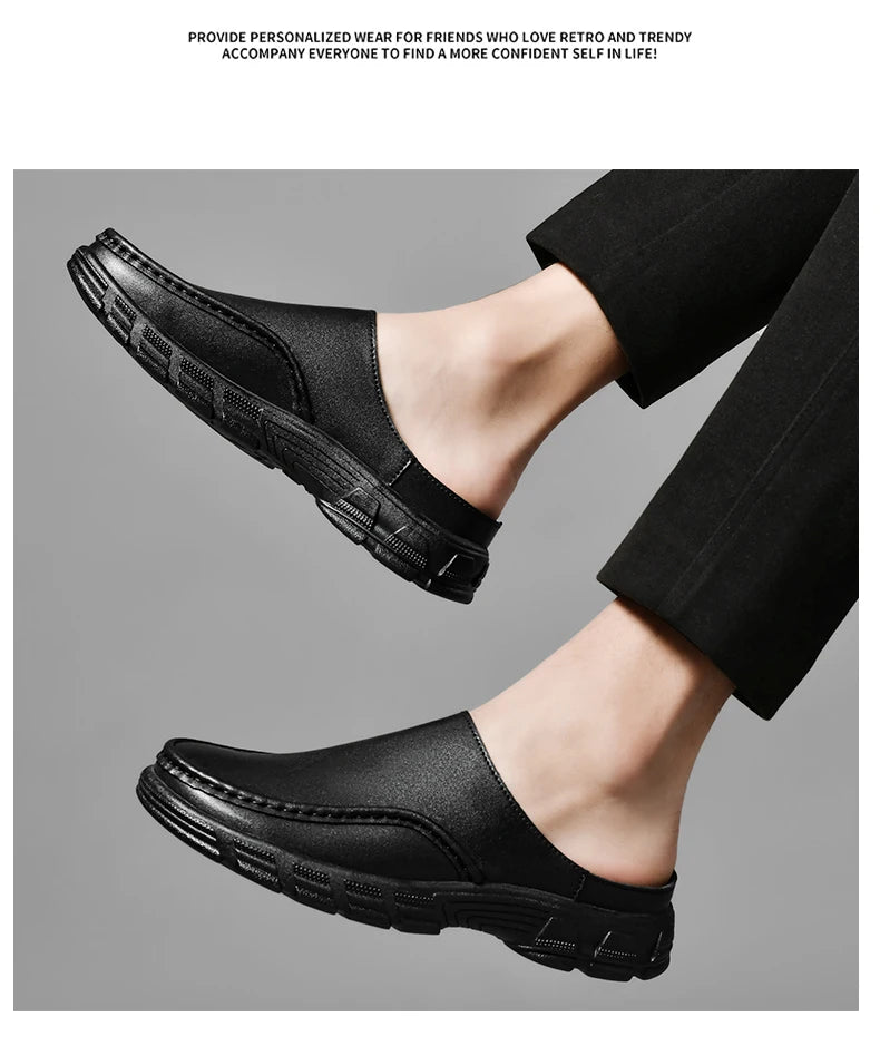Summer Men Business Formal Shoes Genuine Leather Sandals Designers for Men Mules Outdoor Casual Slippers Comfy Office Work Shoes