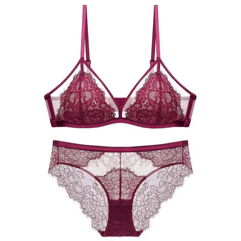 Sexy Lace Mesh Wireless Bra Set  Bra Soft Triangle Cup Bralette Panties Set Thin Lined Transparent Set Underwear Women Lingerie